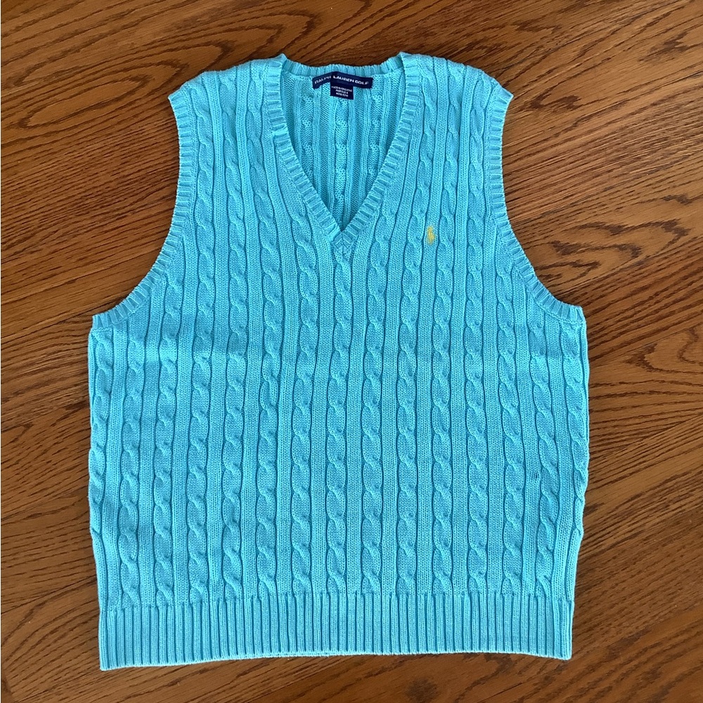 RALPH LAUREN GOLF LADIES TURQUOISE COTTON CABLE KNIT SWEATER VEST SIZE XL
